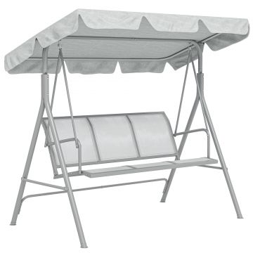 Balansoar de grădină 3 locuri Hollywoodschaukel cu acoperiș din metal gri+argintiu 170 x 110 x 153 cm | Aosom Romania