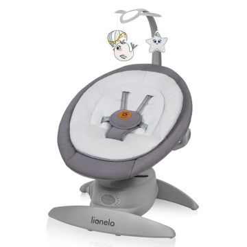 Balansoar, Lionelo, Mell, 2 in 1, Rotire 360 grade, Electric, Cu 3 moduri de leganare, Cu 5 trepte de viteza, Cu 3 pozitii de inclinare, Cu timer, 12 melodii si 2 sunete ale naturii, Pana la 9 kg, Gri, Resigilat