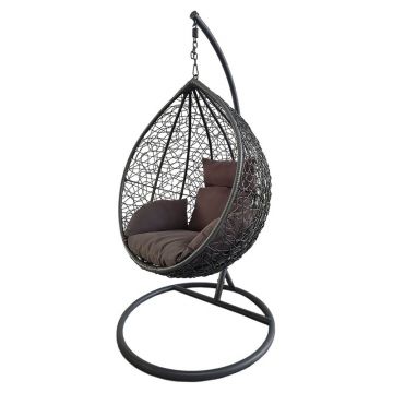 Fotoliu suspendat tip cuib oval cadru Gri antracit si perna Maro, structura din otel, perne incluse, 103x107x195 cm,utilizare interiorexterior
