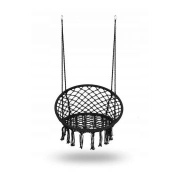 Fotoliu tip balansoar suspendat, Sofotel, Boho, 150 kg, cadru cercuri metalice, Negru