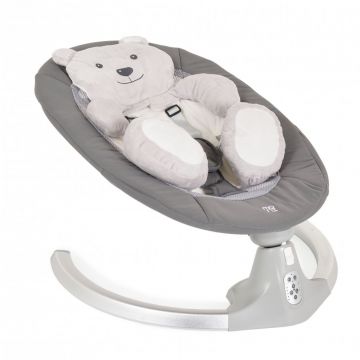 Leagan electric pentru copii Moni Ari Bear Gri cu telecomanda,conectare la priza sau baterii,5 viteze,12 melodii,pernuta reductor cu design ursulet inclusa