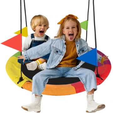 Leagan rotund tip cuib pentru copii, Kruzzel, cu 2 optiuni de montare, cadru robust de 110 cm, capacitate 150 kg, multicolor
