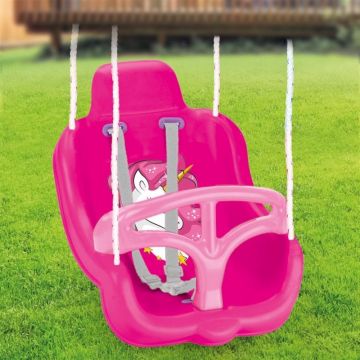 Leagan unicorn cu spatar inalt Dolu Roz pentru fetite, opritor picioare, centura siguranta, maxim 35 kg