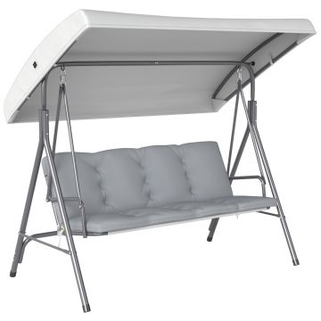 Outsunny Balansoar de Grădină 3 Locuri cu Parasolar Reglabil, Balansoar pentru Exterior cu Perne Căptușite din Poliester și Cadru din Oțel, Capacitate 210 kg, 172x110x156 cm, Gri Deschis | Aosom Romania