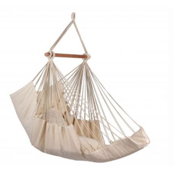 Scaun balansoar tip hamac brazilian, cu suport pentru picioare, dimensiune 130 cm, Bej