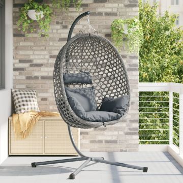 Scaun Egg Suspendat cu Suport Gri din Răchită