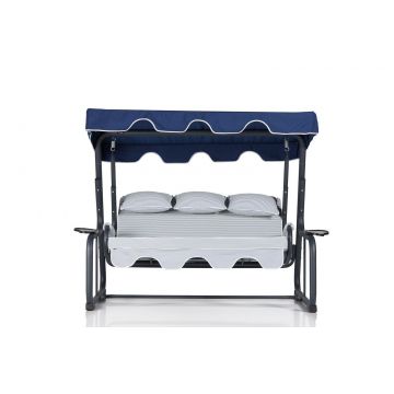 Balansoar de gradina cu 3 locuri Ates cu suport pahar, Albastru, 160x110x50 cm - Albastru