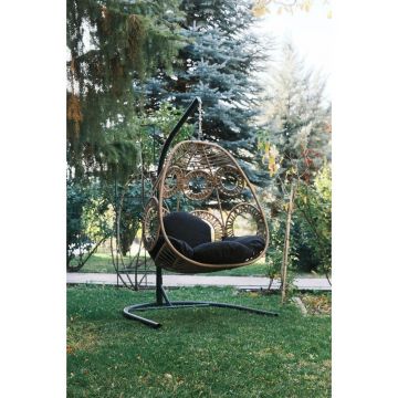 Balansoar de Gradina cu un singur loc Naso, Negru, 110x196x110 cm - Bej negru