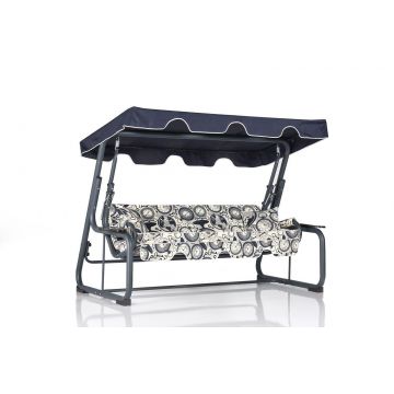 Balansoar de gradina extensibila  3 locuri cu suport pahare Braila, Albastru Alb, 190x110x50 cm - Albastru