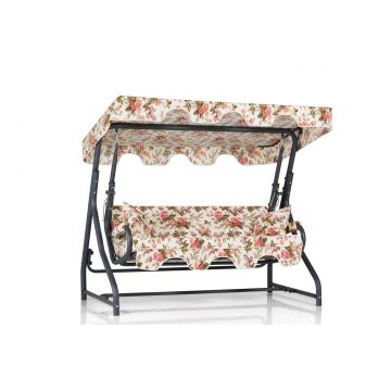 Balansoar de gradina extensibila cu 3 locuri Constanta, Bej - Roz, 160x110x50 cm - Bej