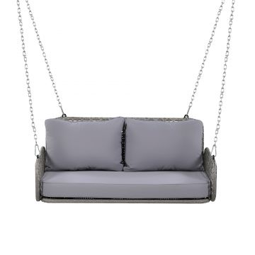 Balansoar dublu din PE-Rattan pentru grădină cu perne lavabile și 2 locuri, Capacitate 320 kg, Gri