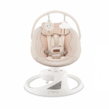 Balansoar electric pentru bebelusi Momi Pearl Beige cu sezut rotativ 360 grade