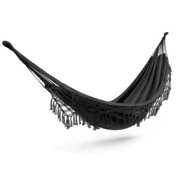 Hamac dublu pentru gradina sau curte cu franjuri, Baby Mix, XXL Boho, 200 x 150 cm, Black