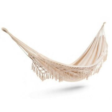 Hamac dublu pentru gradina sau curte cu franjuri, Baby Mix, XXL Boho, 200 x 150 cm, Ecru