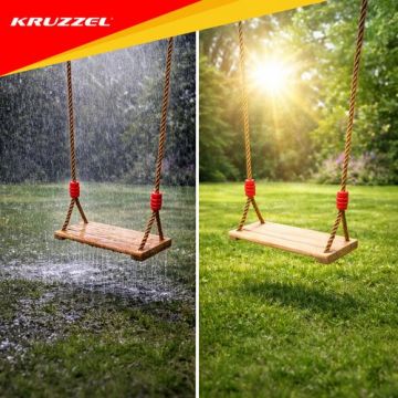 Leagan de gradina din lemn pentru copii, Kruzzel cu franghie reglabila intre 100 si 170 cm, constructie solida si confortabila, sarcina maxima 50 kg