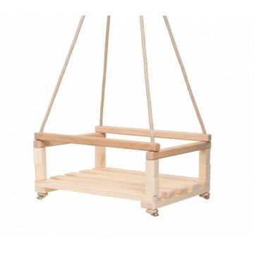 Leagan mare din lemn pentru copii Klemys Collection Natur 40x30 cm cu franghii reglabile,bara de protectie,utilizare interiorexterior