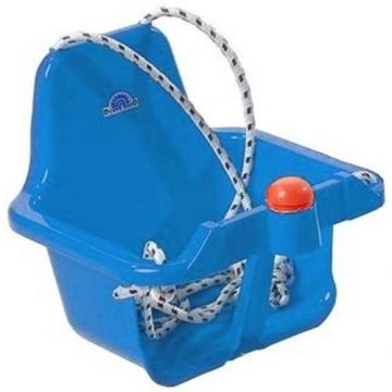 Leagan cu spatar pentru bebelusi Dohany Albastru, franghii reglabile, buton cu sunete, utilizare interiorexterior