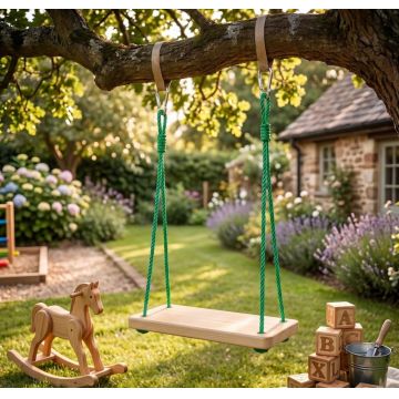 Leagan pentru copii Klemys Collection Natur 48x28x3 cm,design robust din lemn masiv,utilizare exterior,franghii reglabile