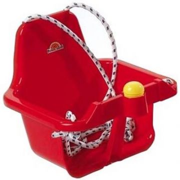 Leagan cu spatar pentru bebelusi Dohany Rosu, franghii reglabile, buton cu sunete, utilizare interiorexterior