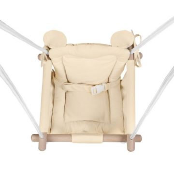 Leagan textil din lemn pentru copii Tulano Hop 30 Beige cu centura de siguranta,spatar,sezut moale cu husa din bumbac, utilizare interiorexterior, greutate admisa 60 kg