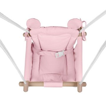 Leagan textil din lemn pentru copii Tulano Hop 30 Pink cu centura de siguranta,spatar,sezut moale cu husa din bumbac, utilizare interiorexterior, greutate admisa 60 kg