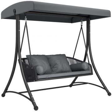 Outsunny Leagăn tip Hollywood Rattan 2 locuri leagăn de grădină cu copertină reglabilă pernă moale cadru în A Gri închis | Aosom Romania